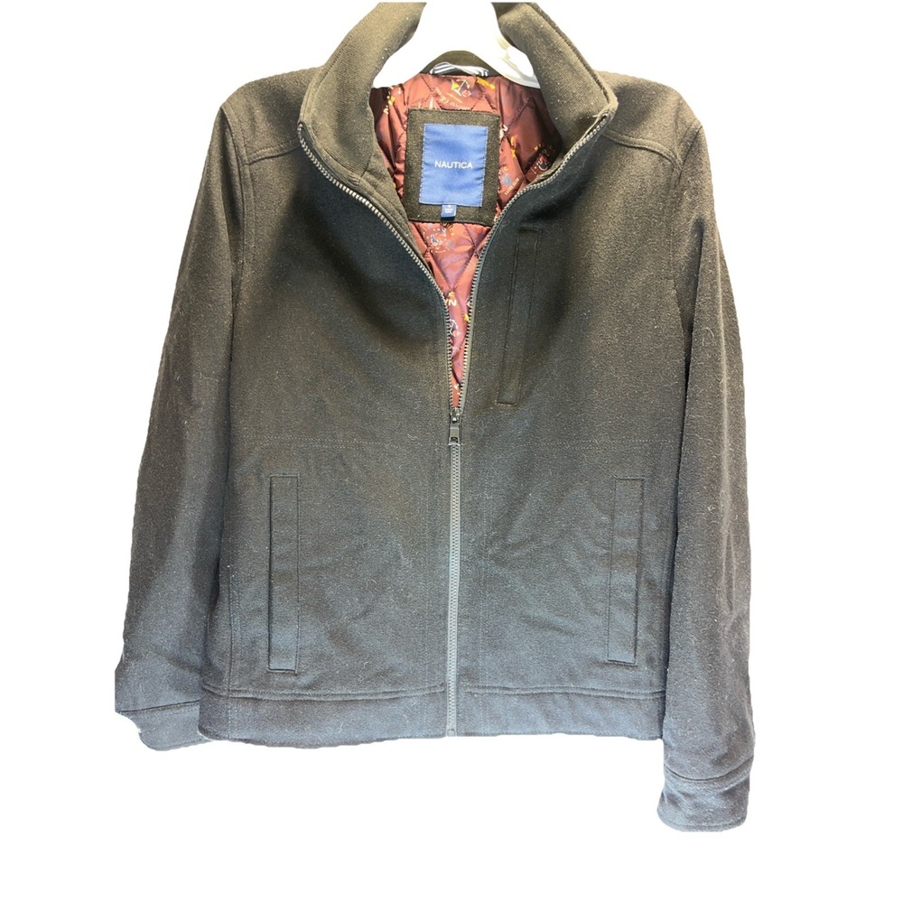 Nautica Men Black Wool Blend ‎ Zip Quilted Insulated  Coat Size Small